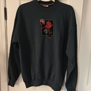 Classic Black Crewneck Sweater with Cardinal Design